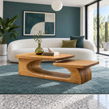 Solid Wood Coffee Table with Tiered Slab Tops on Open Oval-Loop Base - Arboriswood - 8