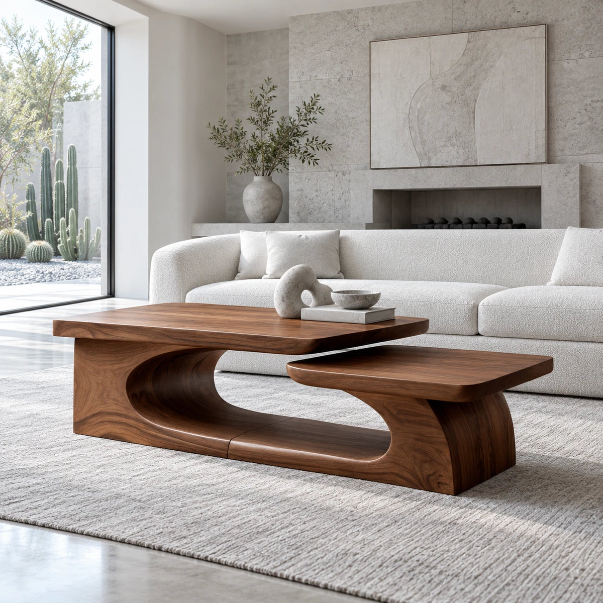 Solid Wood Coffee Table with Tiered Slab Tops on Open Oval-Loop Base - Arboriswood
