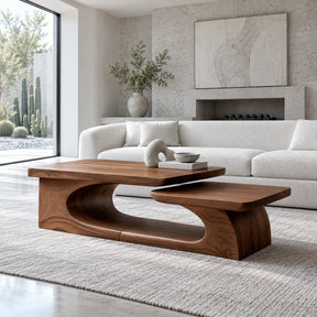 Solid Wood Coffee Table with Tiered Slab Tops on Open Oval-Loop Base - Arboriswood