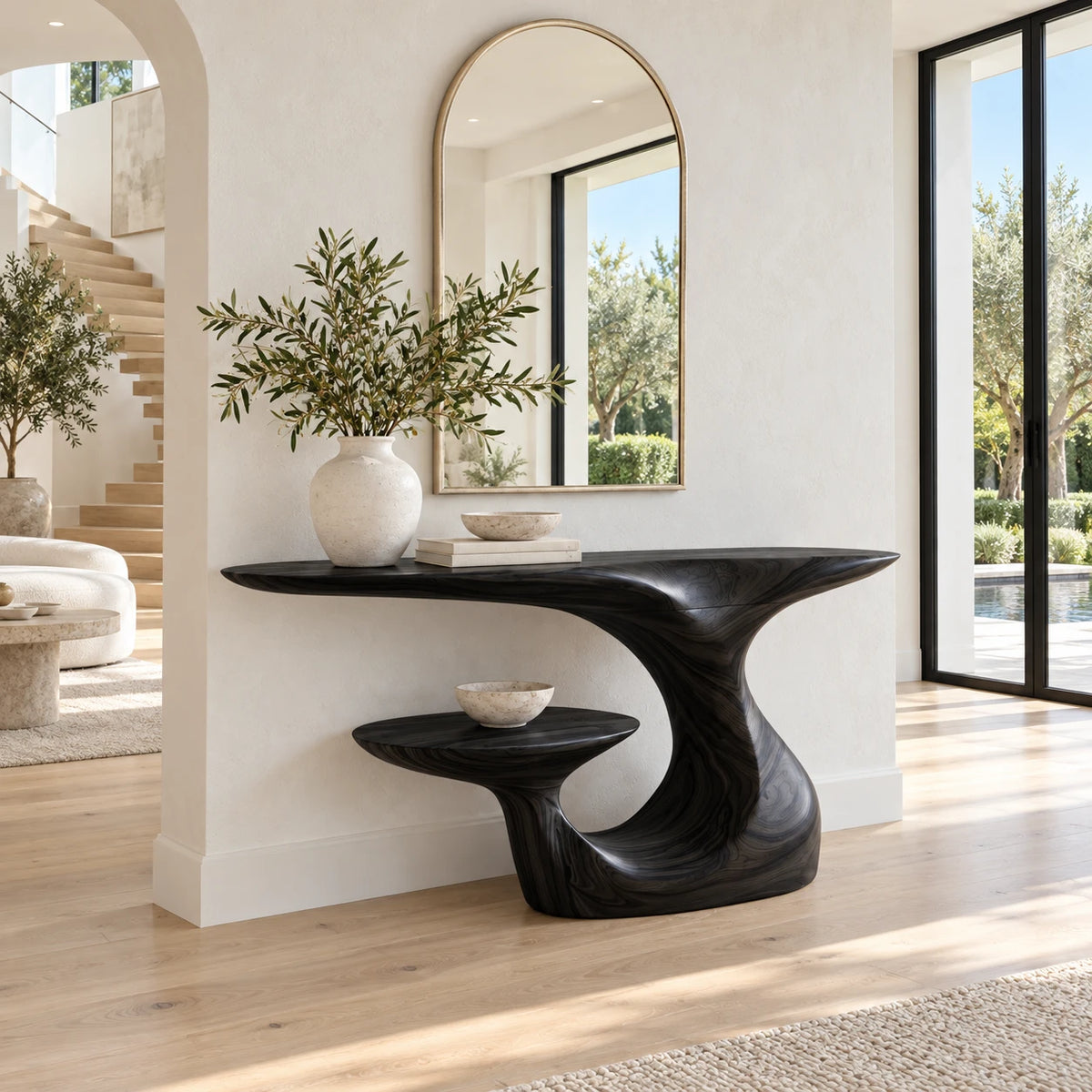 Solid Wood Console Table, Sculptural Carved Curved Entryway Accent Piece - Arboriswood - 10