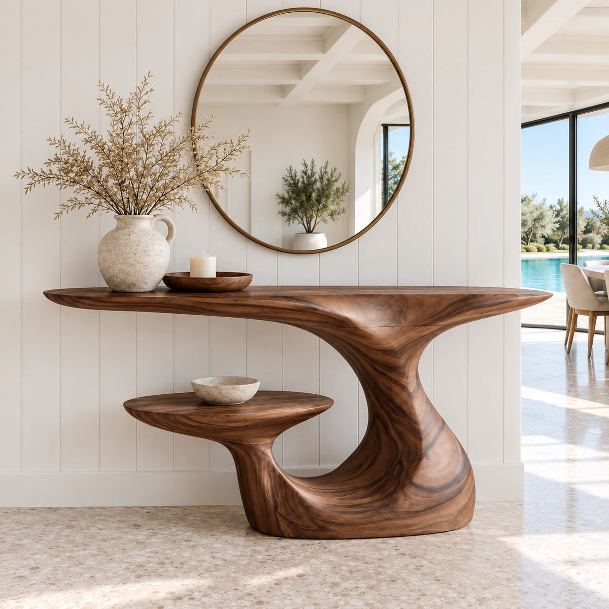 Solid Wood Console Table, Sculptural Carved Curved Entryway Accent Piece - Arboriswood - 2