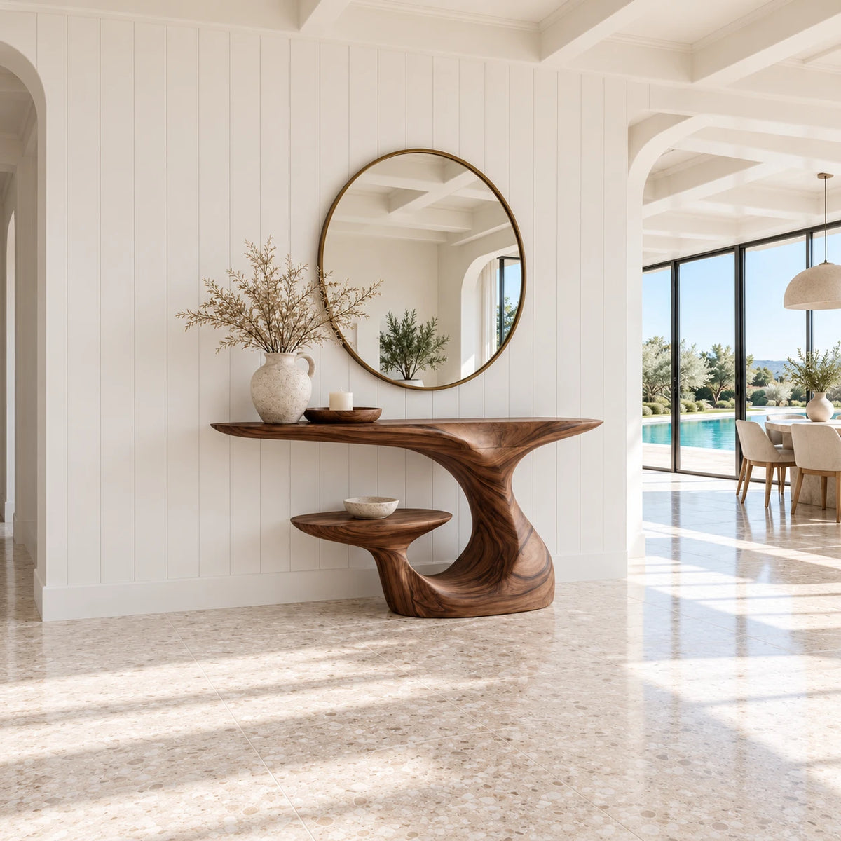 Solid Wood Console Table, Sculptural Carved Curved Entryway Accent Piece - Arboriswood - 3