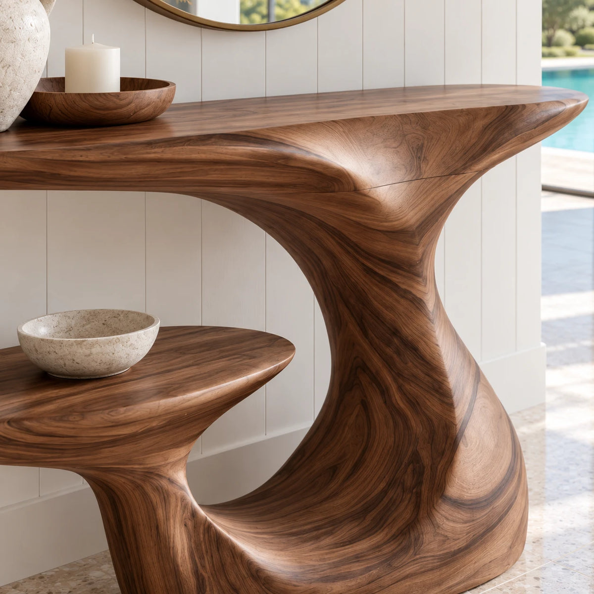 Solid Wood Console Table, Sculptural Carved Curved Entryway Accent Piece - Arboriswood - 4