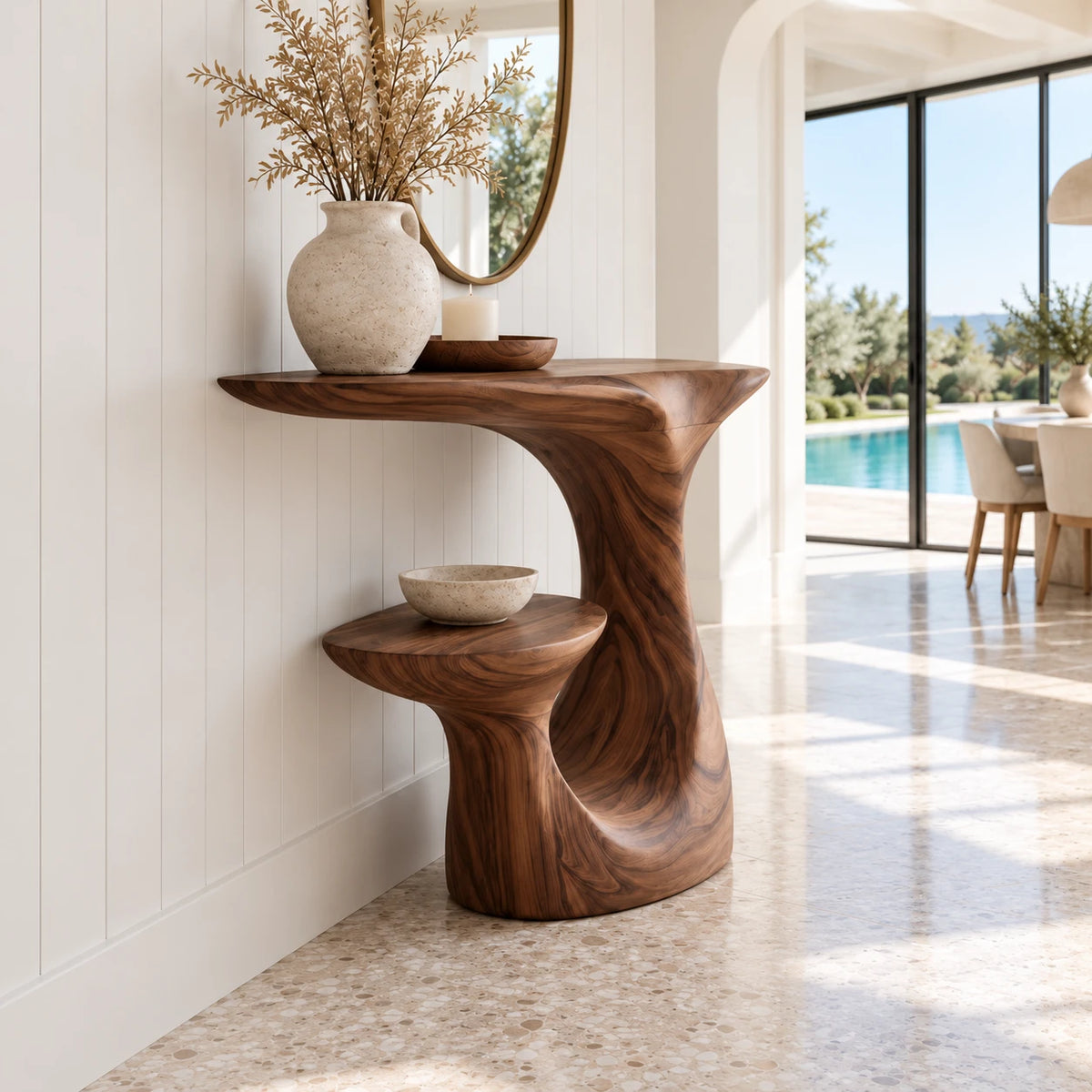 Solid Wood Console Table, Sculptural Carved Curved Entryway Accent Piece - Arboriswood - 6