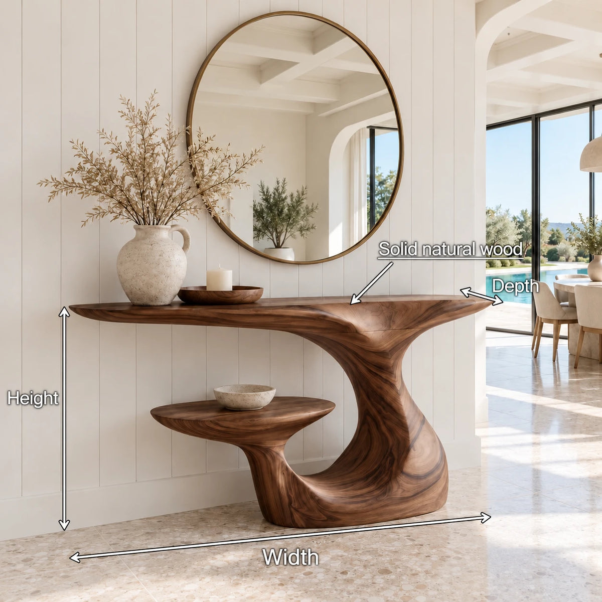 Solid Wood Console Table, Sculptural Carved Curved Entryway Accent Piece - Arboriswood - 7