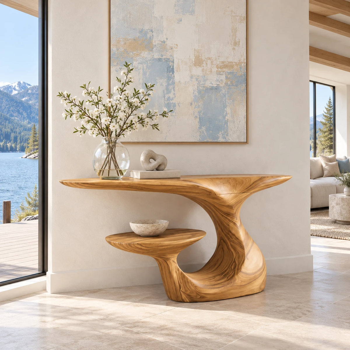 Solid Wood Console Table, Sculptural Carved Curved Entryway Accent Piece - Arboriswood - 8