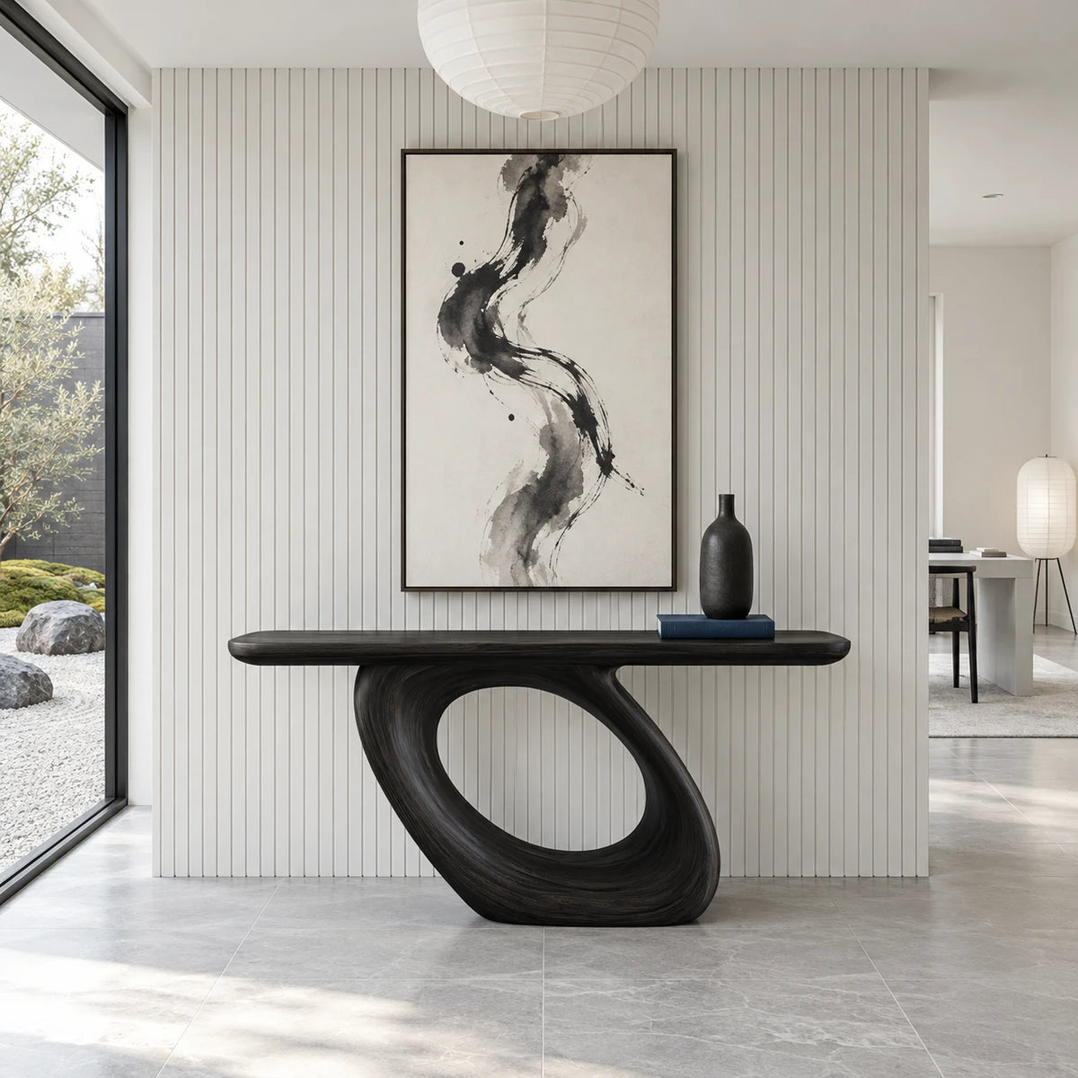 Solid Wood Console Table with Coiled Eye-Loop Pedestal and Rounded-End Slab Top - Arboriswood - 10