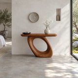 Solid Wood Console Table with Coiled Eye-Loop Pedestal and Rounded-End Slab Top - Arboriswood - 11