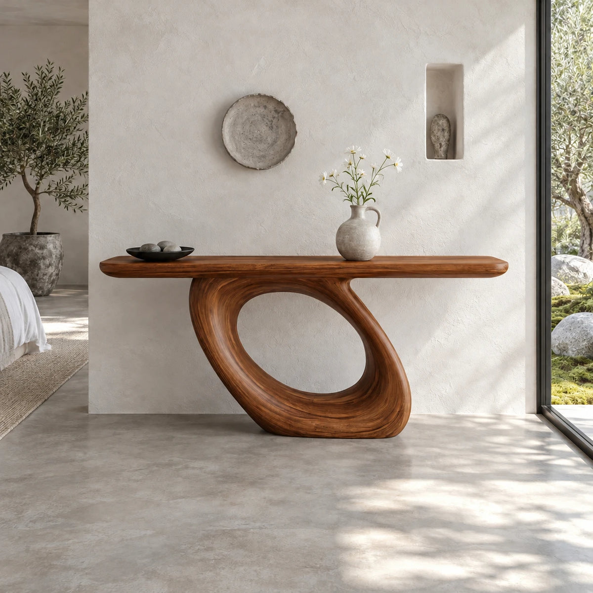 Solid Wood Console Table with Coiled Eye-Loop Pedestal and Rounded-End Slab Top - Arboriswood - 13