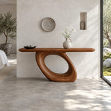 Solid Wood Console Table with Coiled Eye-Loop Pedestal and Rounded-End Slab Top - Arboriswood - 13
