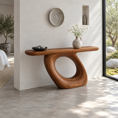 Solid Wood Console Table with Coiled Eye-Loop Pedestal and Rounded-End Slab Top - Arboriswood - 2