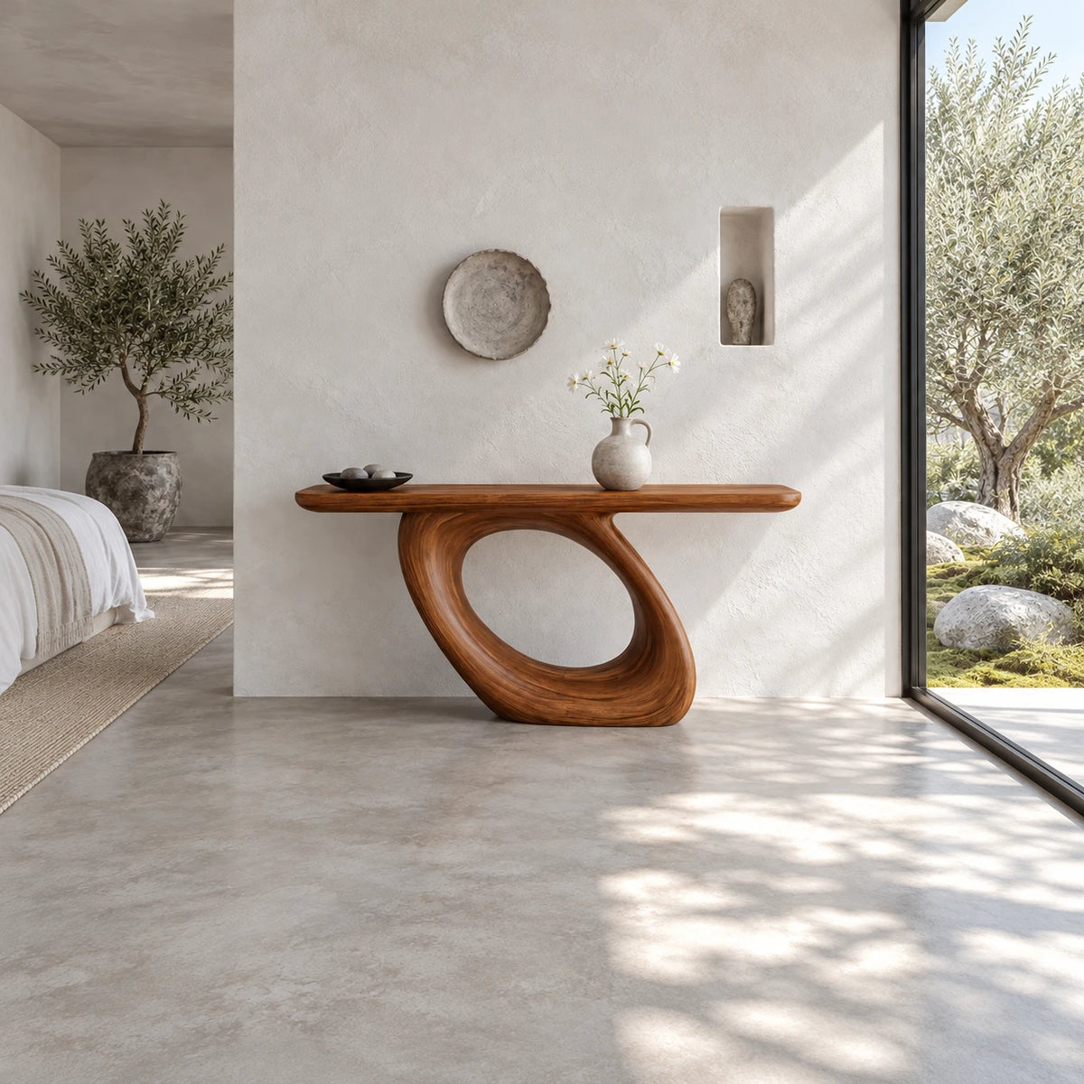 Solid Wood Console Table with Coiled Eye-Loop Pedestal and Rounded-End Slab Top - Arboriswood - 3