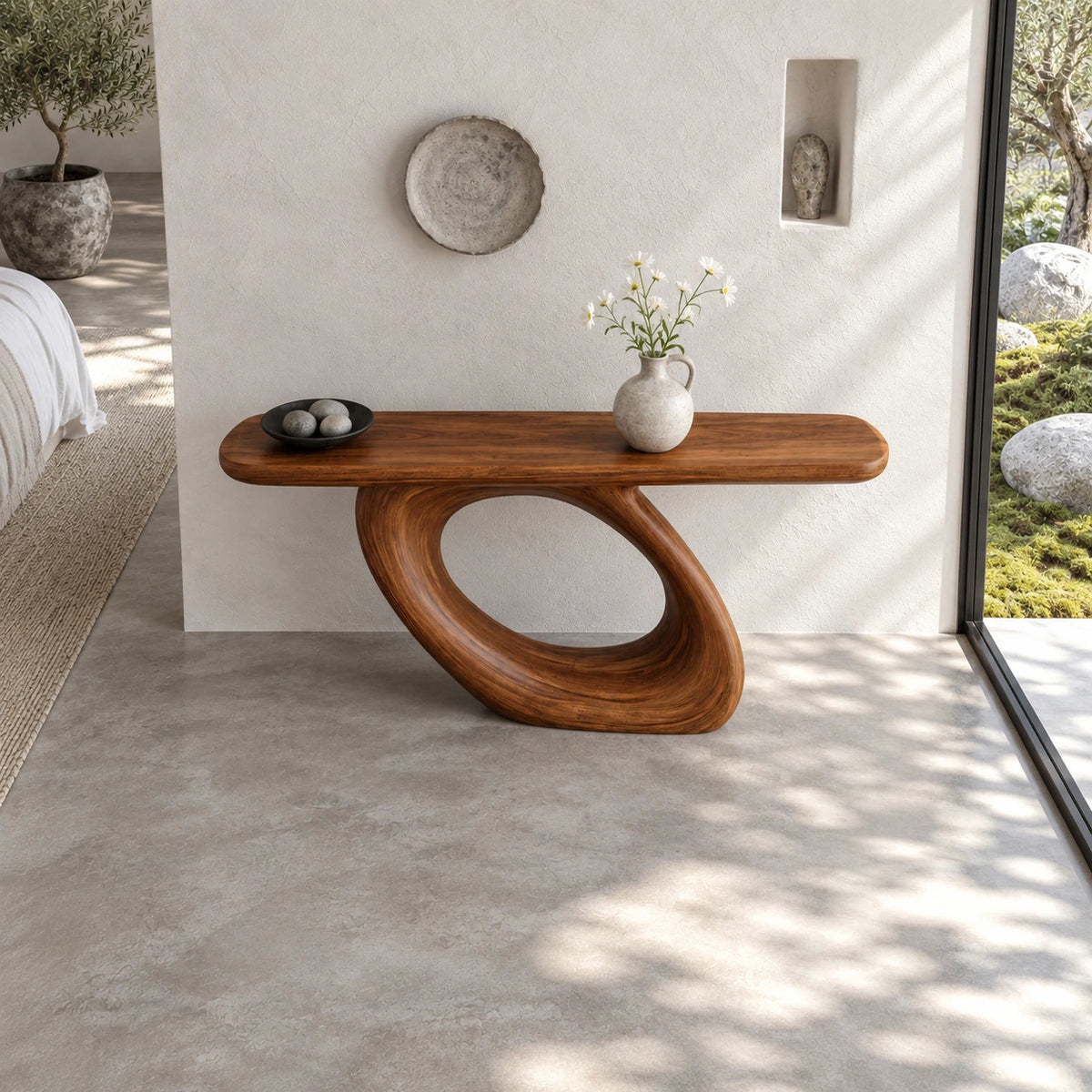 Solid Wood Console Table with Coiled Eye-Loop Pedestal and Rounded-End Slab Top - Arboriswood - 5