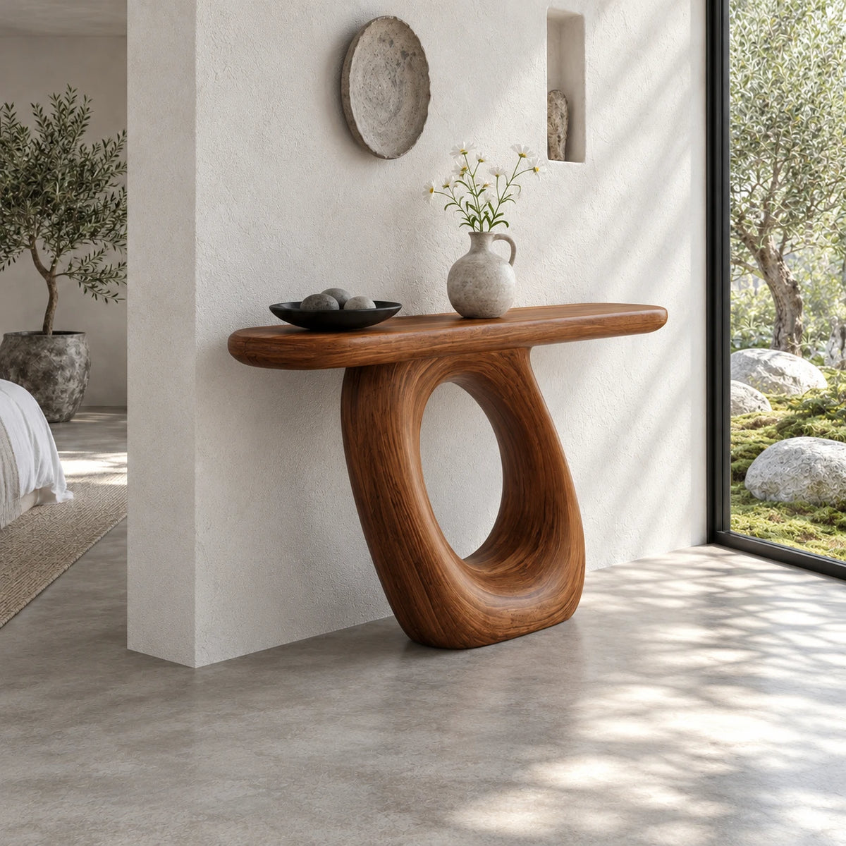 Solid Wood Console Table with Coiled Eye-Loop Pedestal and Rounded-End Slab Top - Arboriswood - 6