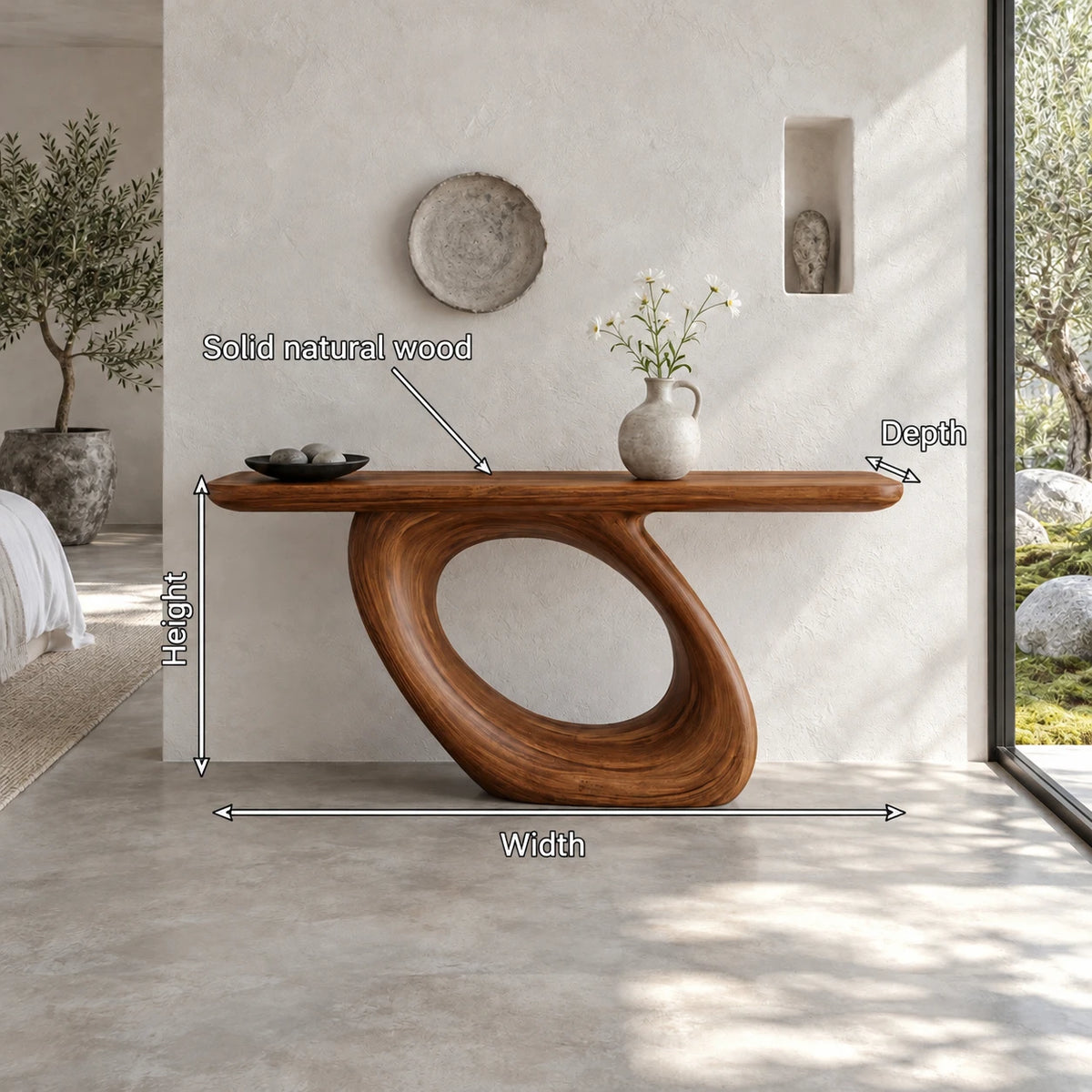 Solid Wood Console Table with Coiled Eye-Loop Pedestal and Rounded-End Slab Top - Arboriswood - 7