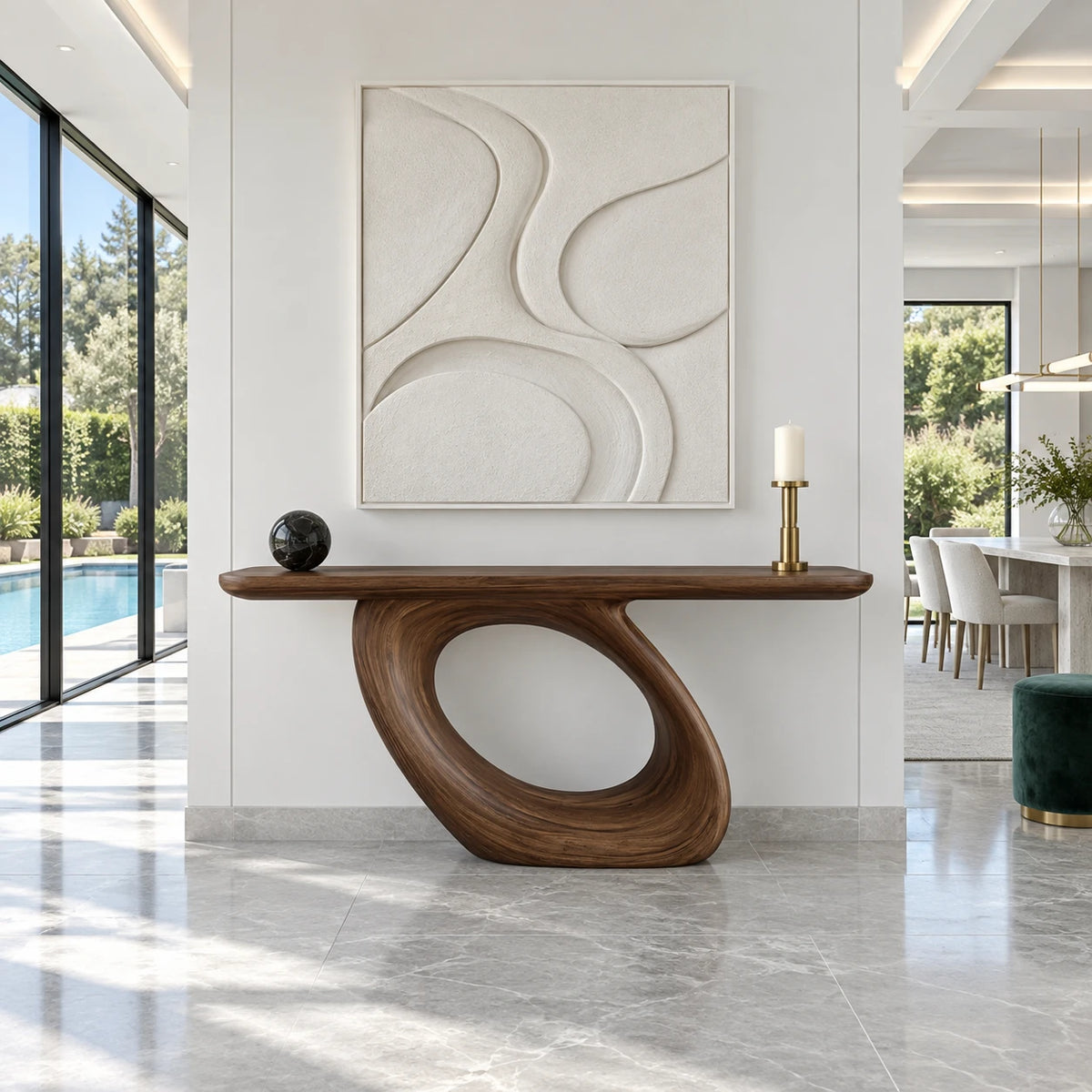Solid Wood Console Table with Coiled Eye-Loop Pedestal and Rounded-End Slab Top - Arboriswood - 8