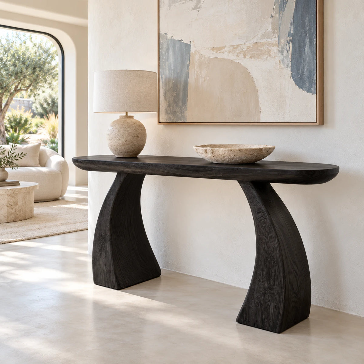 Solid Wood Console Table with Sculptural Curved Base and Rounded Ends - Arboriswood - 10
