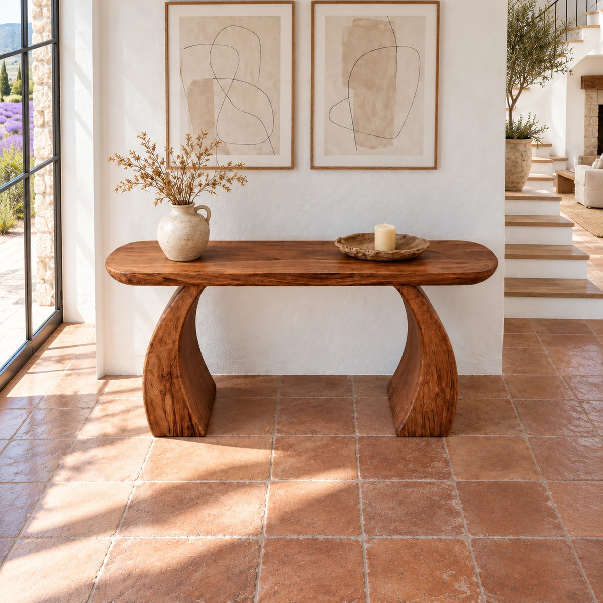 Solid Wood Console Table with Sculptural Curved Base and Rounded Ends - Arboriswood - 5