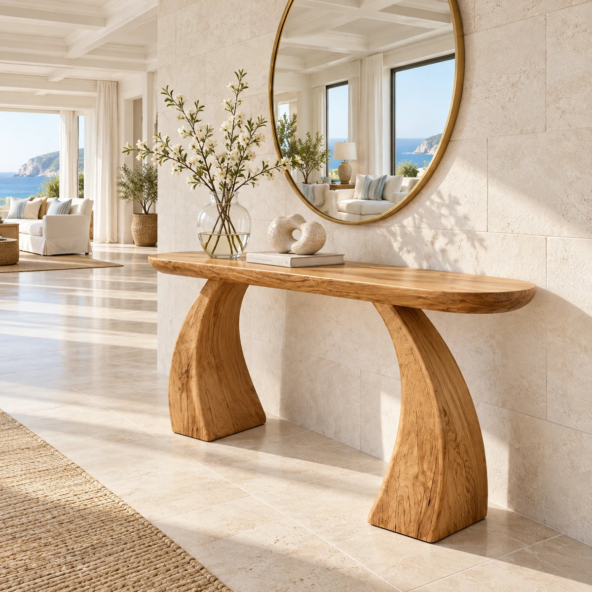 Solid Wood Console Table with Sculptural Curved Base and Rounded Ends - Arboriswood - 9