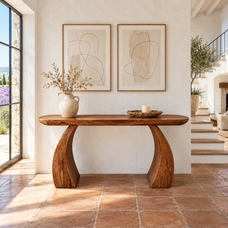 Solid Wood Console Table with Sculptural Curved Base and Rounded Ends - Arboriswood