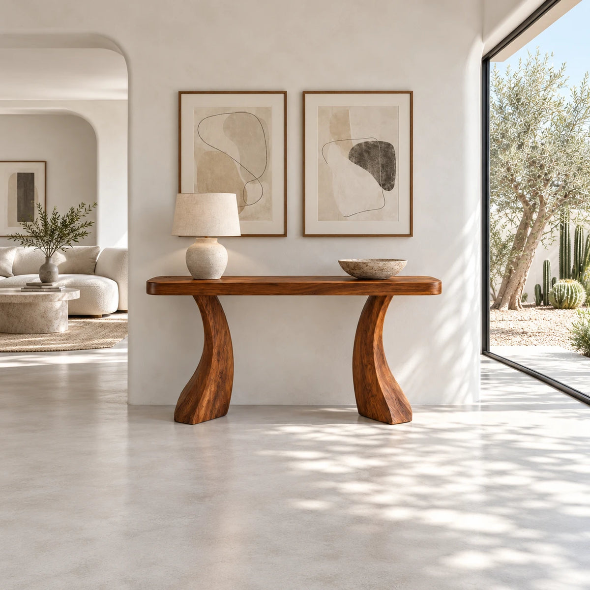 Solid Wood Console Table with Sculptural Curved Legs and Live-Edge Top - Arboriswood - 3