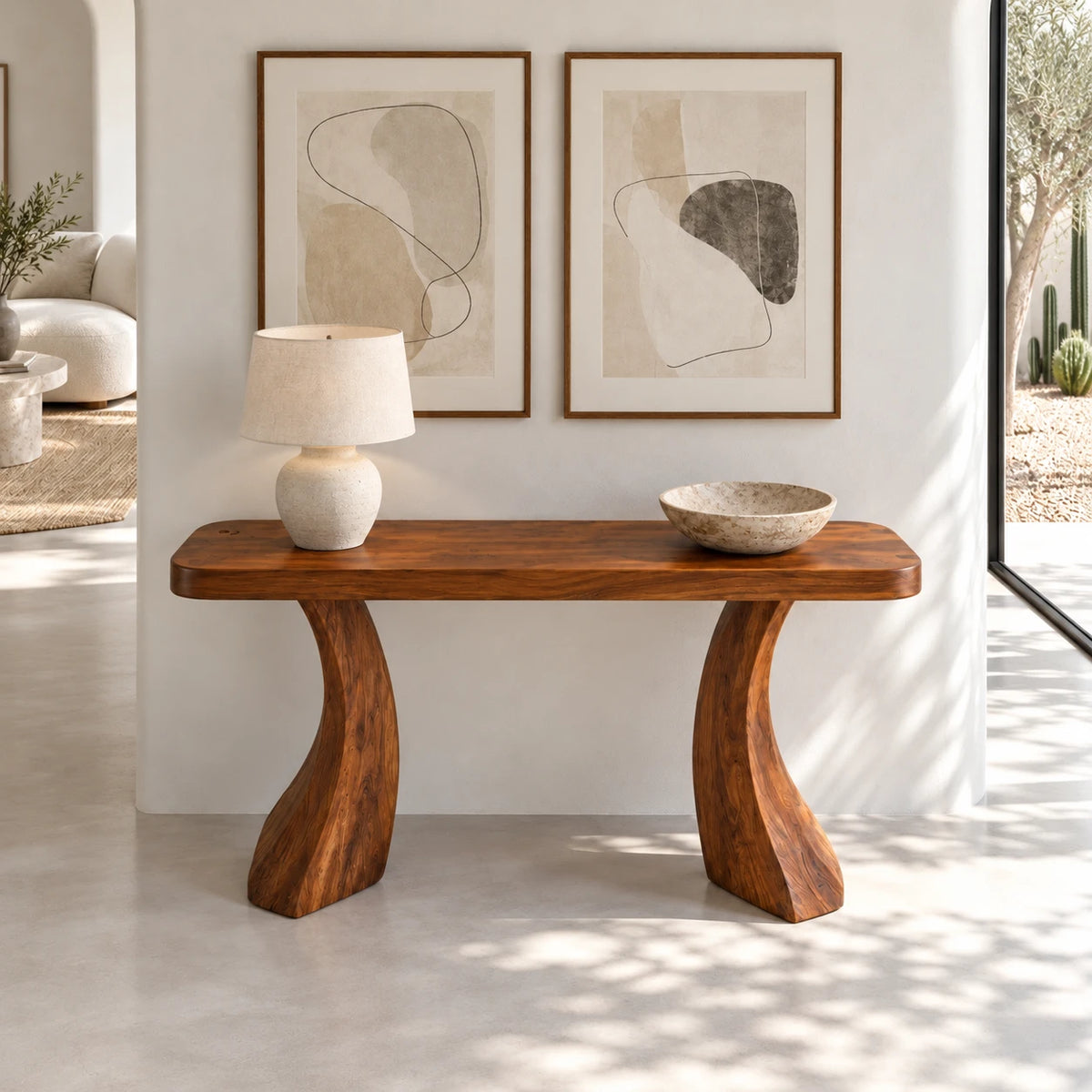 Solid Wood Console Table with Sculptural Curved Legs and Live-Edge Top - Arboriswood - 5