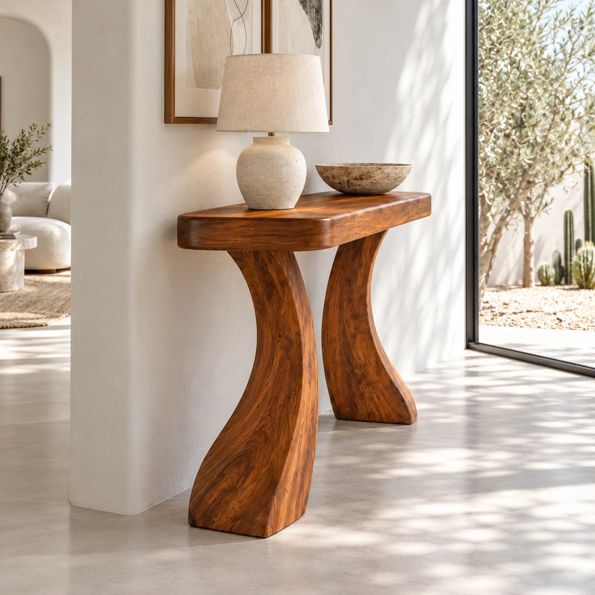 Solid Wood Console Table with Sculptural Curved Legs and Live-Edge Top - Arboriswood - 6