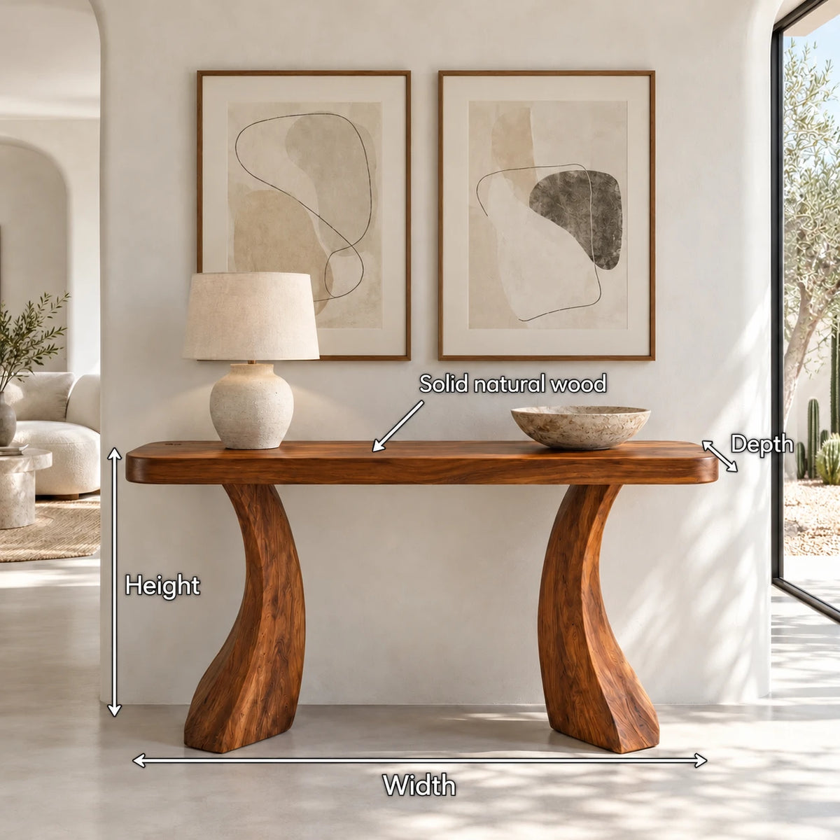 Solid Wood Console Table with Sculptural Curved Legs and Live-Edge Top - Arboriswood - 7