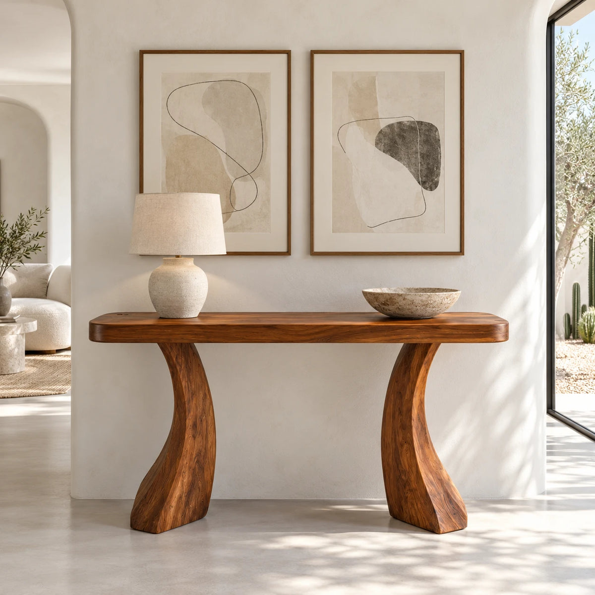 Solid Wood Console Table with Sculptural Curved Legs and Live-Edge Top - Arboriswood