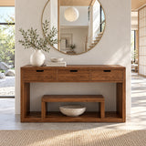 Solid Wood Console Table with Three Drawers and Open Display Shelf - Arboriswood - 10