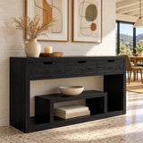 Solid Wood Console Table with Three Drawers and Open Display Shelf - Arboriswood - 11