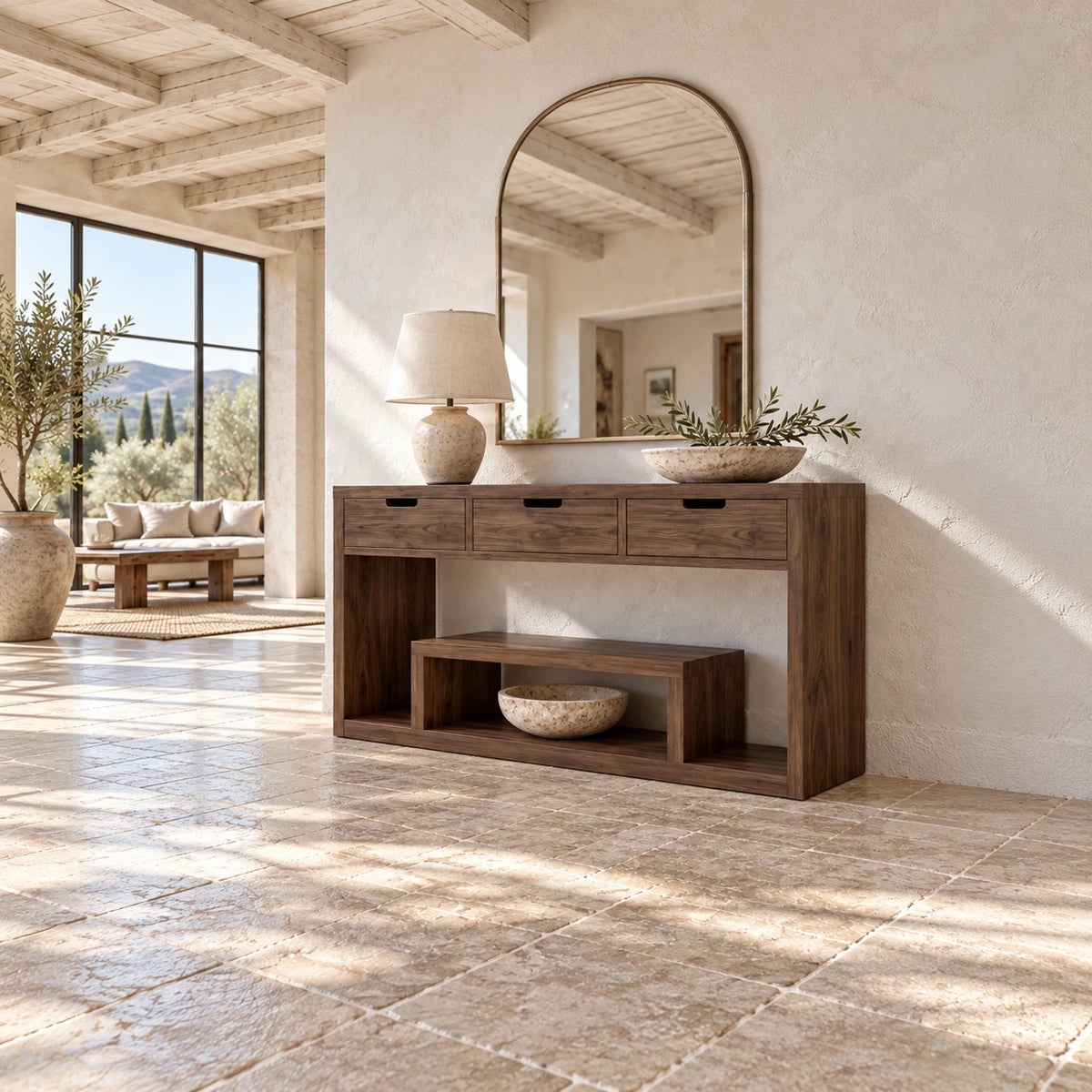 Solid Wood Console Table with Three Drawers and Open Display Shelf - Arboriswood - 3