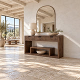 Solid Wood Console Table with Three Drawers and Open Display Shelf - Arboriswood - 3