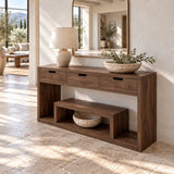 Solid Wood Console Table with Three Drawers and Open Display Shelf - Arboriswood - 5