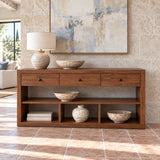 Solid Wood Console Table with Three Drawers and Open Storage Shelving - Arboriswood - 2