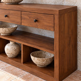 Solid Wood Console Table with Three Drawers and Open Storage Shelving - Arboriswood - 4