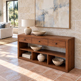 Solid Wood Console Table with Three Drawers and Open Storage Shelving - Arboriswood - 5