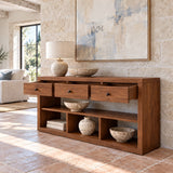 Solid Wood Console Table with Three Drawers and Open Storage Shelving - Arboriswood - 7