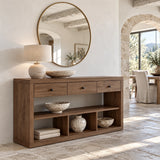 Solid Wood Console Table with Three Drawers and Open Storage Shelving - Arboriswood - 9