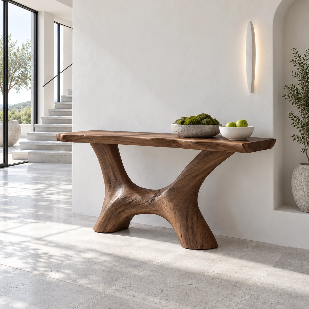 Solid Wood Console Table with Wishbone Pedestal Base and Live-Edge Slab Top - Arboriswood - 11