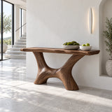 Solid Wood Console Table with Wishbone Pedestal Base and Live-Edge Slab Top - Arboriswood - 11