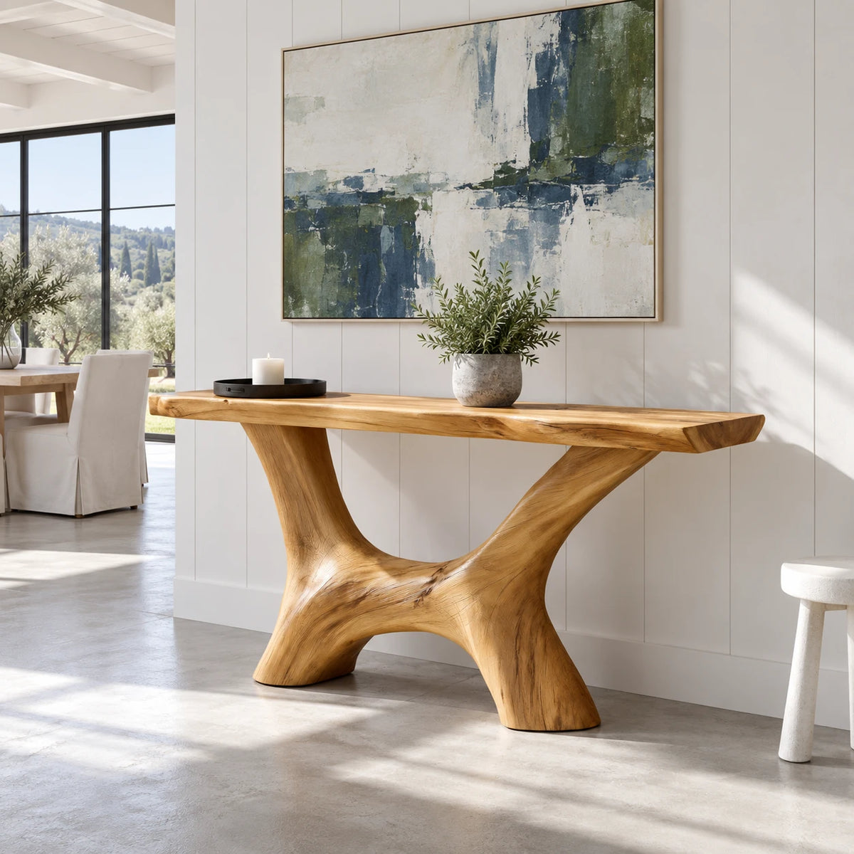 Solid Wood Console Table with Wishbone Pedestal Base and Live-Edge Slab Top - Arboriswood - 12
