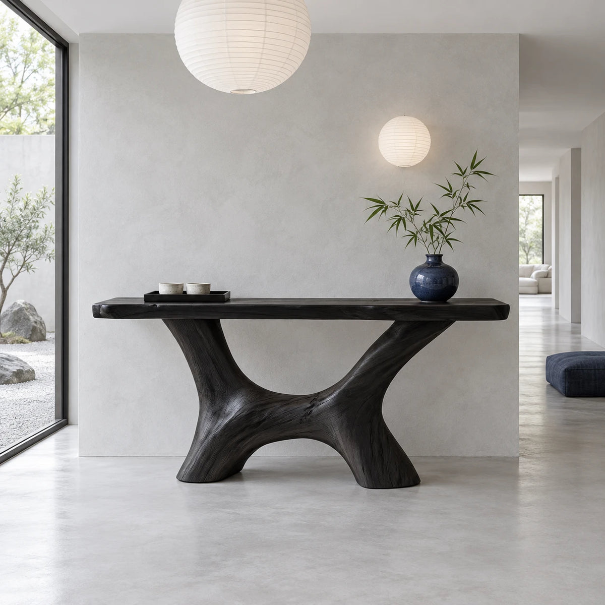 Solid Wood Console Table with Wishbone Pedestal Base and Live-Edge Slab Top - Arboriswood - 13