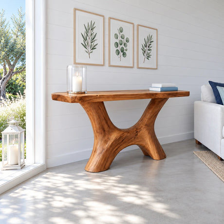 Solid Wood Console Table with Wishbone Pedestal Base and Live-Edge Slab Top - Arboriswood - 2
