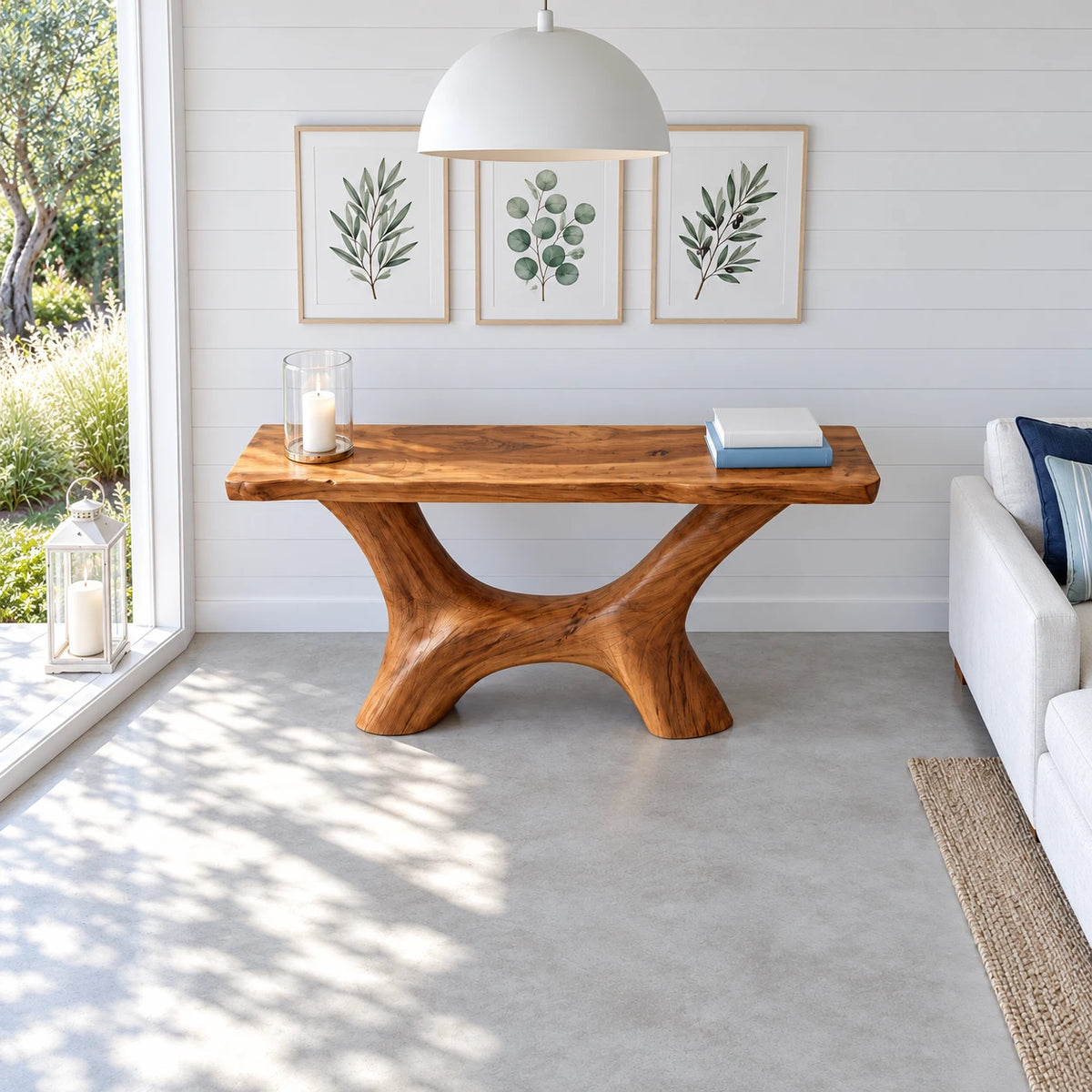 Solid Wood Console Table with Wishbone Pedestal Base and Live-Edge Slab Top - Arboriswood - 5