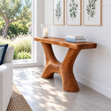 Solid Wood Console Table with Wishbone Pedestal Base and Live-Edge Slab Top - Arboriswood - 6