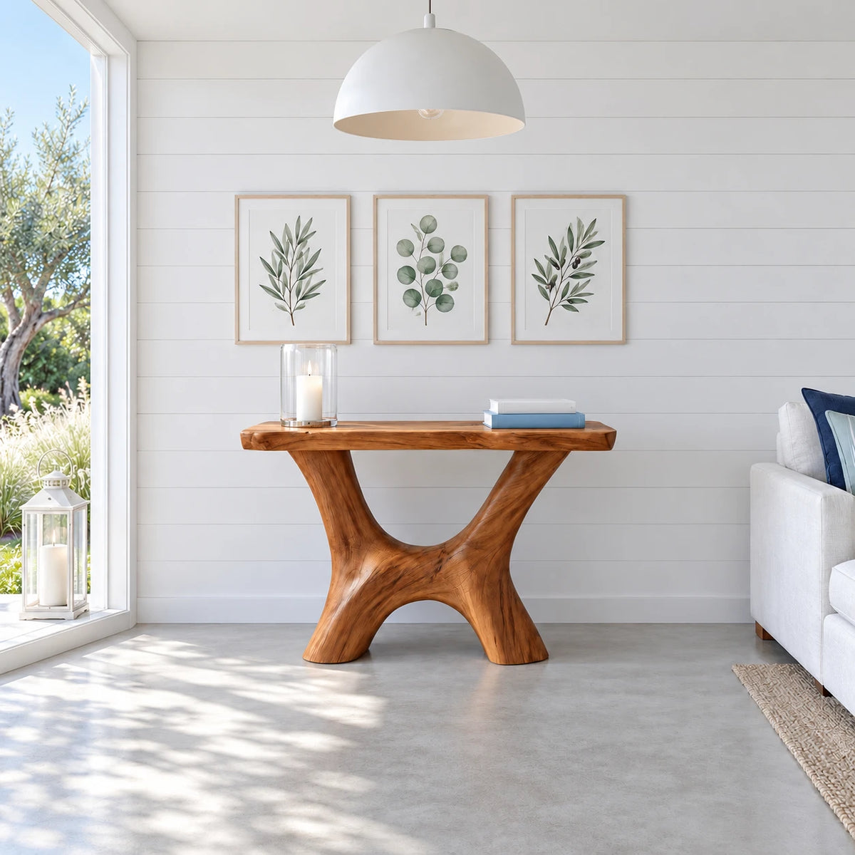 Solid Wood Console Table with Wishbone Pedestal Base and Live-Edge Slab Top - Arboriswood - 8