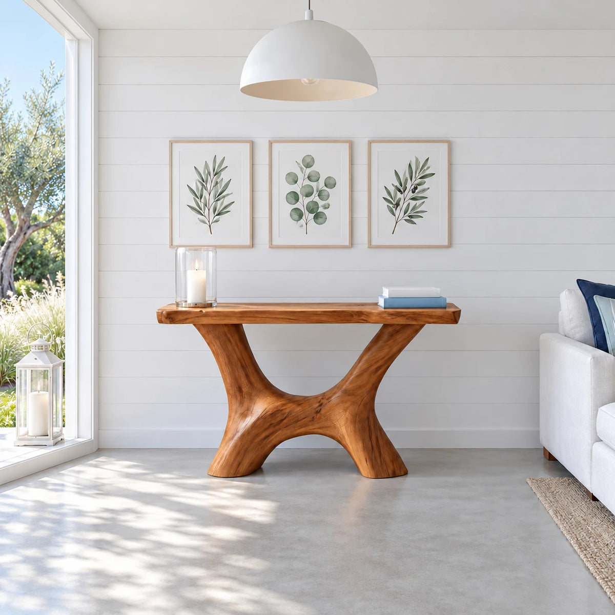 Solid Wood Console Table with Wishbone Pedestal Base and Live-Edge Slab Top - Arboriswood - 9