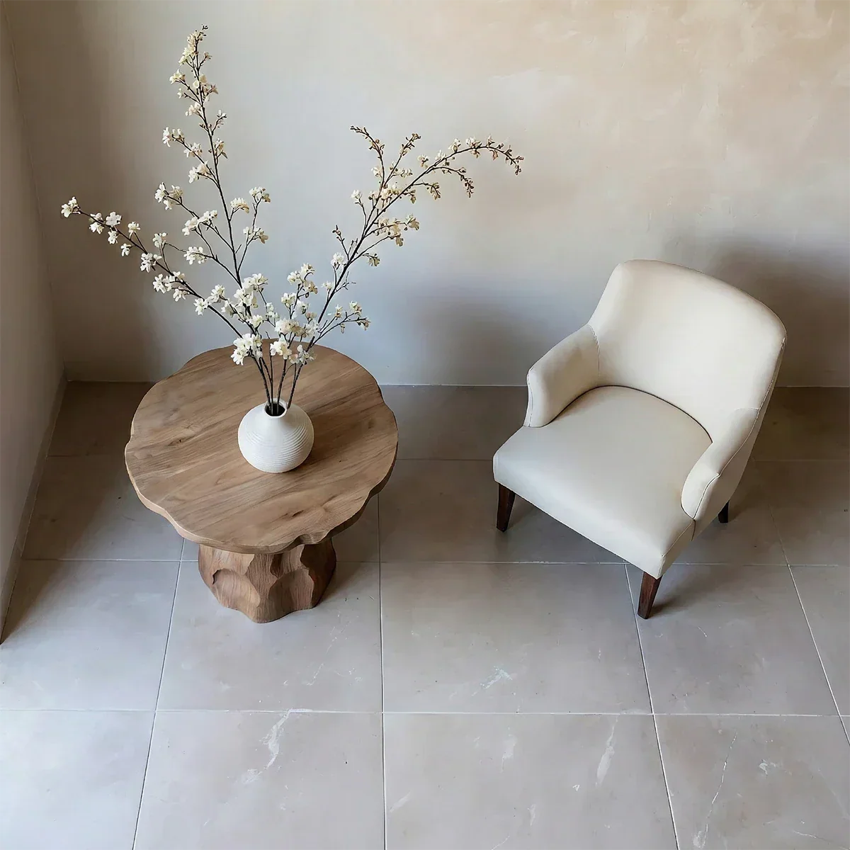 Solid Wood End Table with Live Edge Top and Hand-Carved Sculptural Base - ArborisWood - 5