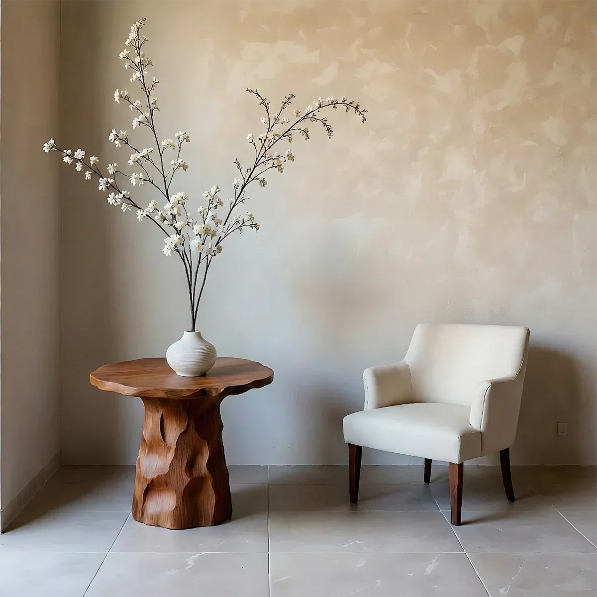 Solid Wood End Table with Live Edge Top and Hand-Carved Sculptural Base - ArborisWood - 6